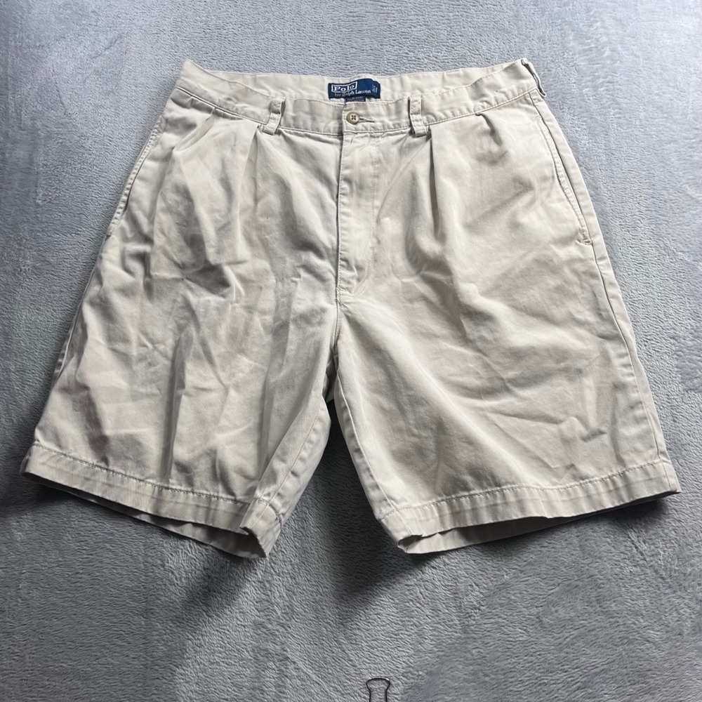 Polo Ralph Lauren Tyler Shorts Mens 35 Khaki Tan Pleated Chino Cotton 9 Inseam